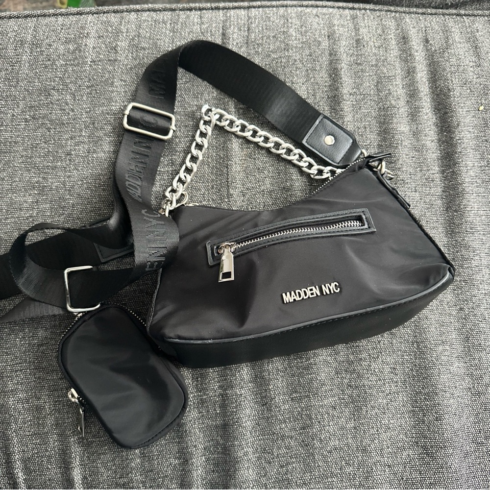 Madden NYC Black Crossbody Bag with Chain Detail